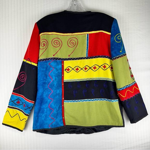 Draper & Damon’s Colorful Artsy Embroidered Patchwork Blazer Jacket Size Small - Picture 2 of 5